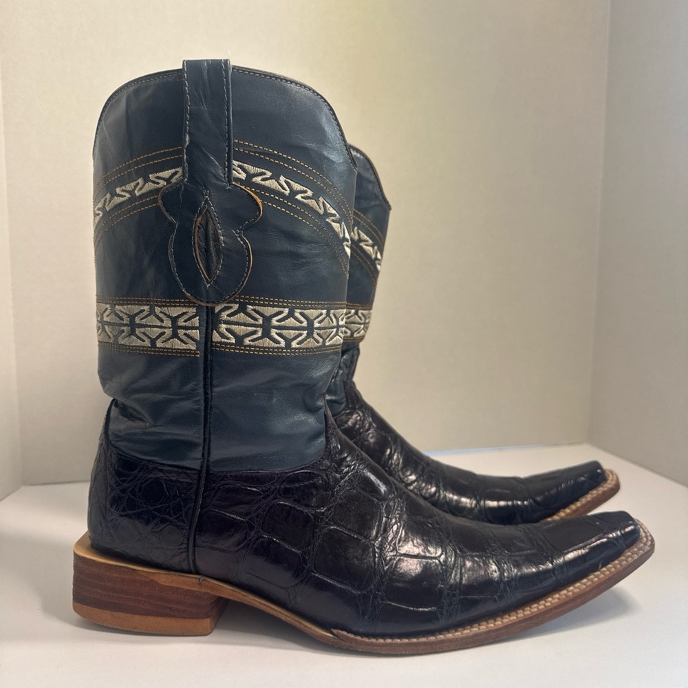 Vintage El Malcreado Western Cowboy Leather Alligator Blue Boots Sz 10.5 - Picture 7 of 16